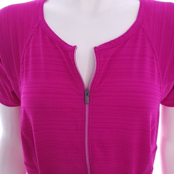 Athleta Women's Size Large Solid Pink Short Sleeve Zipper Shirt - Picture 7 of 10